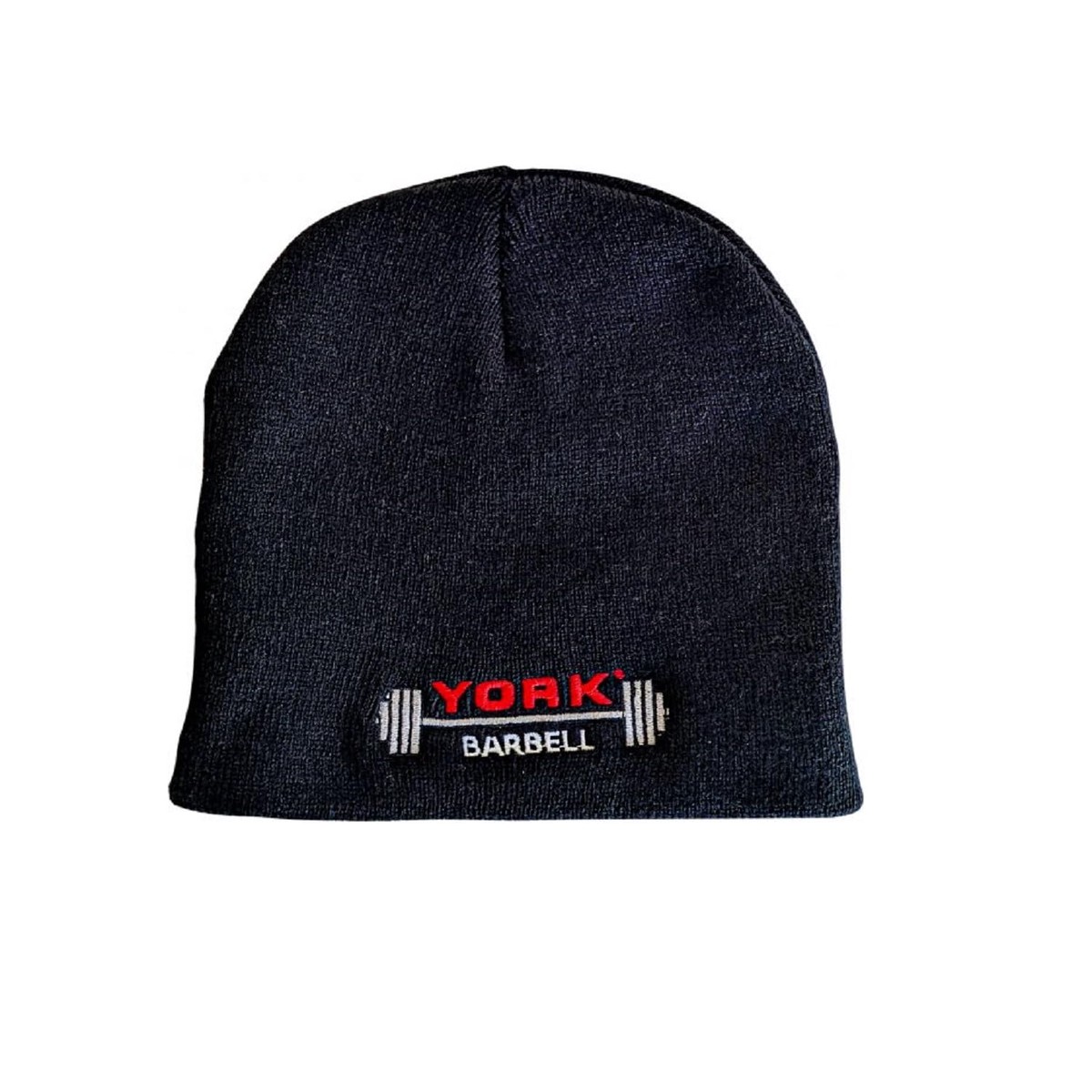 YORK Barbell Club Knit Cap Black, Stretch Fit Winter Beanie Hat with Embroidered Logo, Warm Athletic Skull Cap for Gym Training Outdoor Wear and Casual Style